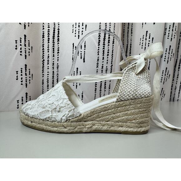 Gaimo Shoes - GAIMO Ankle Tie Wedge Espadrilles Sandals EU 40 US 9 Ivory Bridal Made In Spain